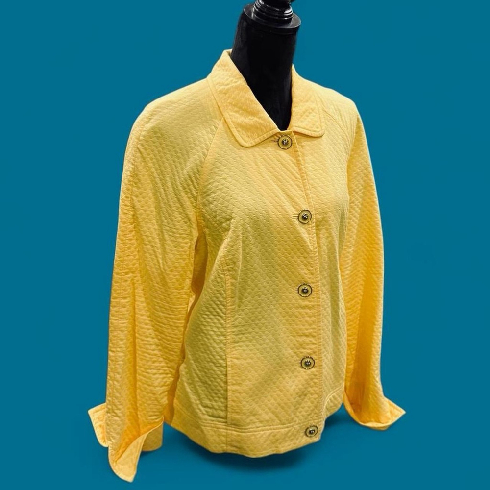 Requirements Yellow Textured Cotton Jacket Women 14 Button Front Spring Cottage